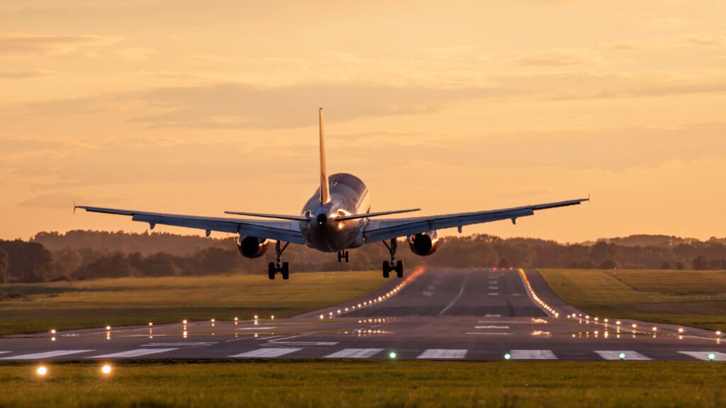 a large airplane taking off