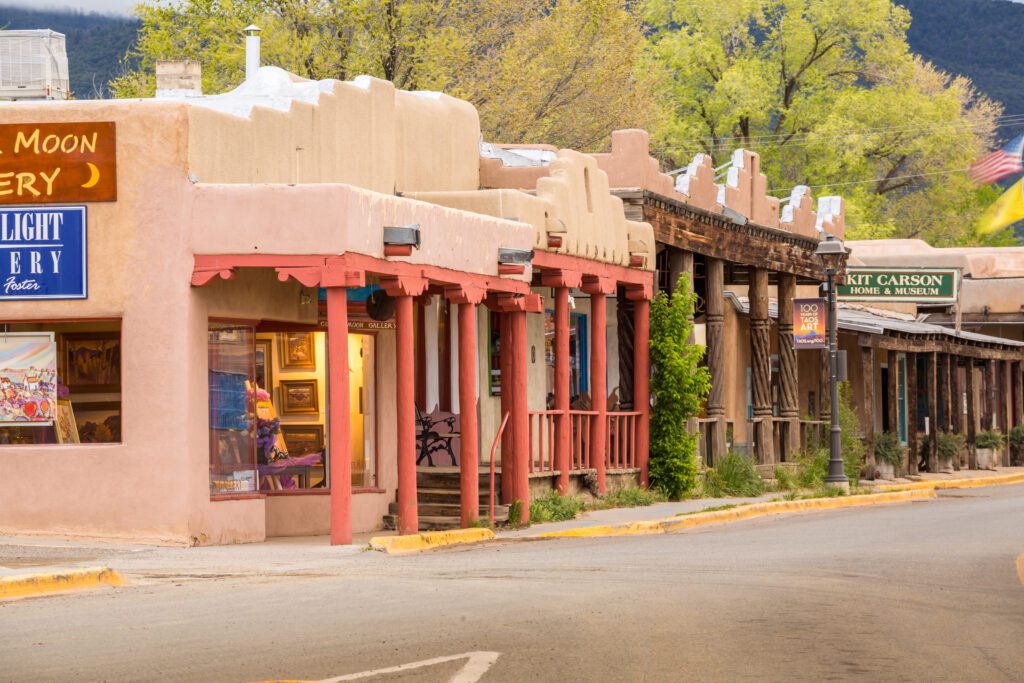 Main Street in Taos, New Mexico, which is the last stop before entering Taos Pueblo.