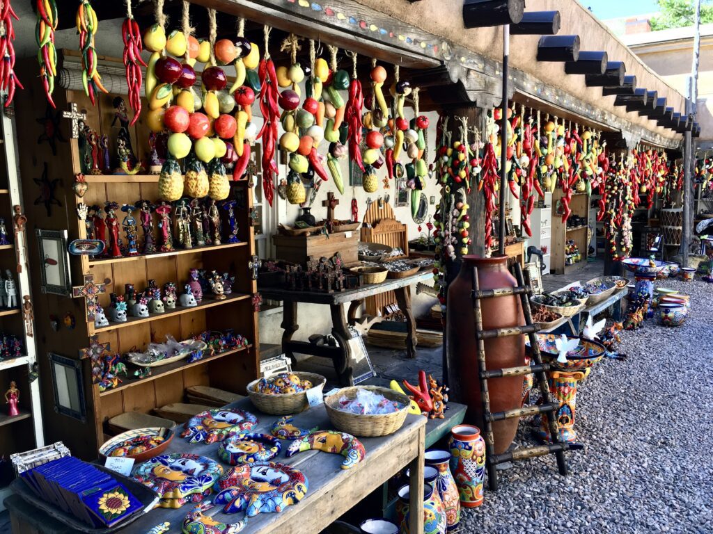 A souvenir stand in one of the open-air markets around town in Santa Fe, New Mexico.