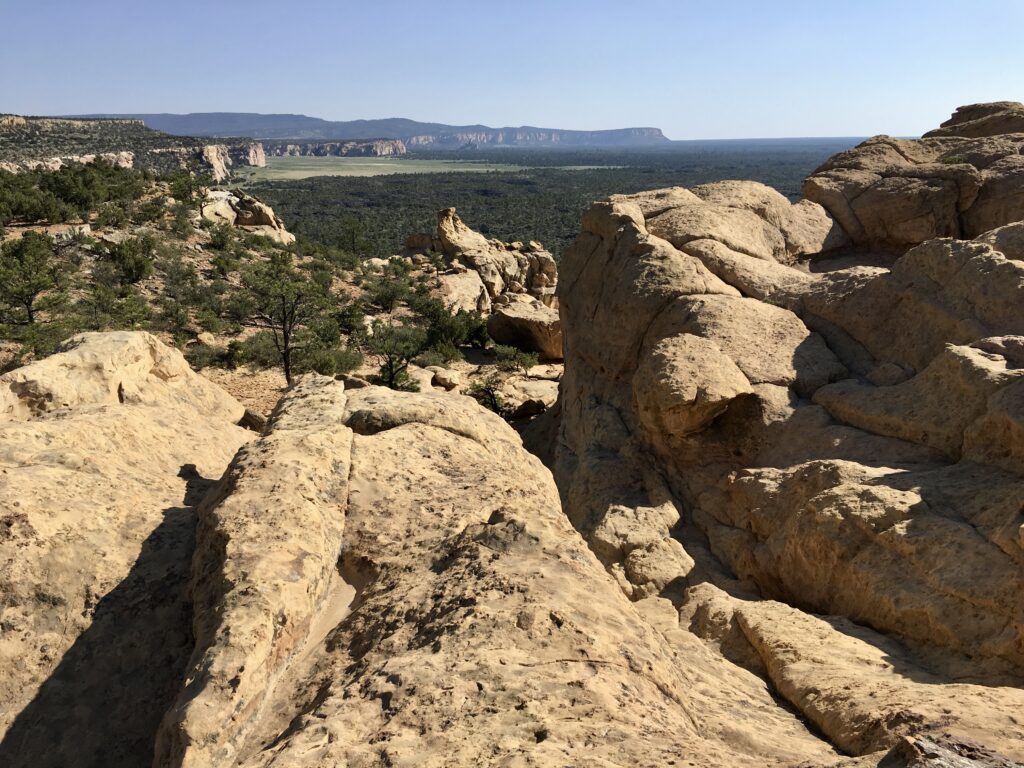 View from the sandstone bluffs looking out over El Maipais National Monument, New Mexico.