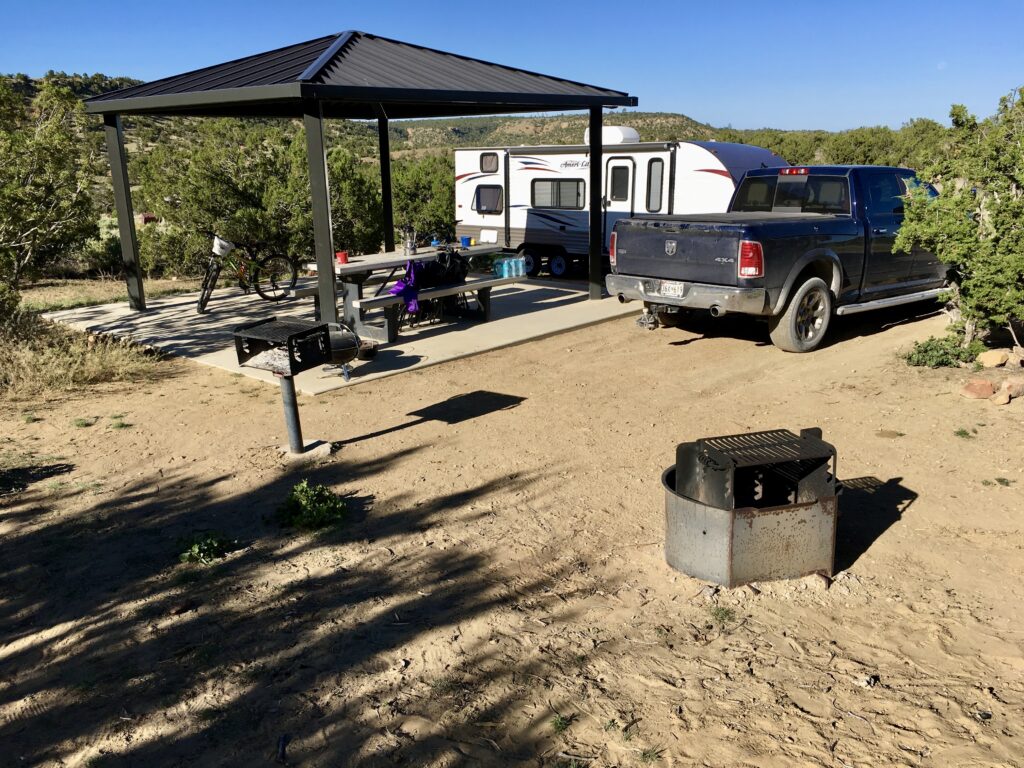 Our campsite located in the Joe Skeen Campground on BLM land near El Maipais National Monument, New Mexico.