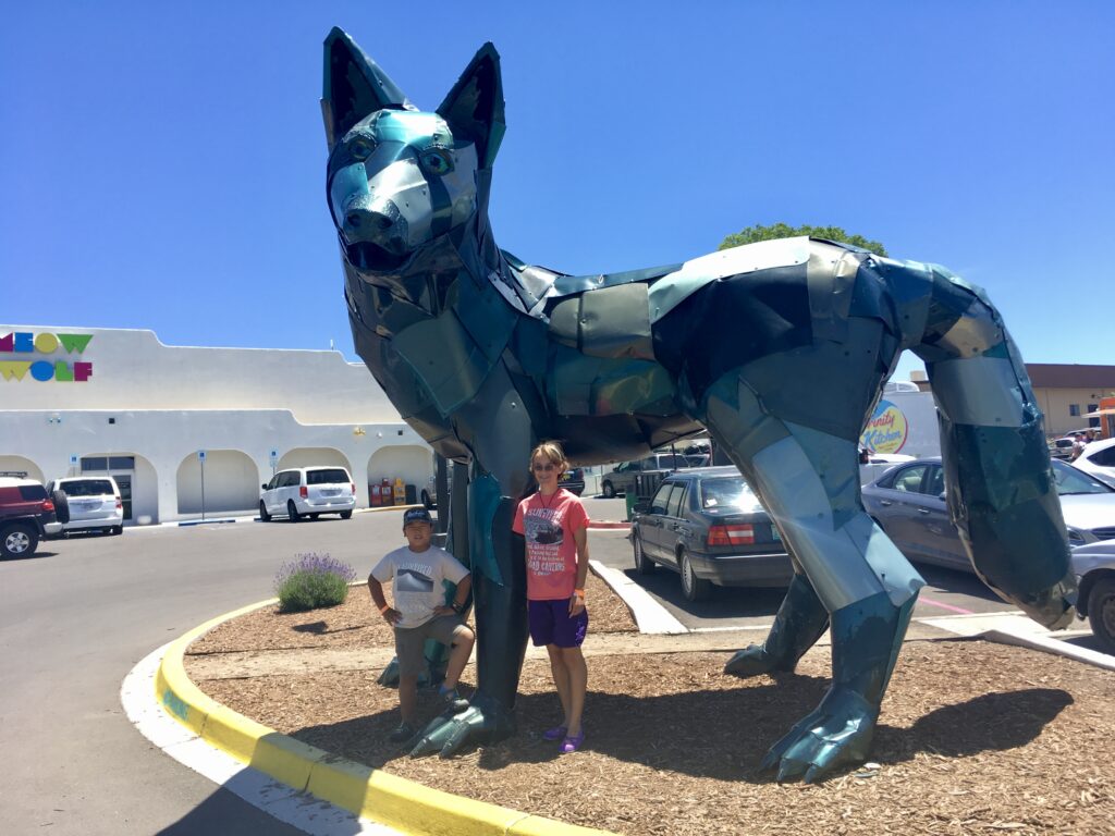 Outside the entrance to Meow Wolf in Santa Fe, New Mexico.